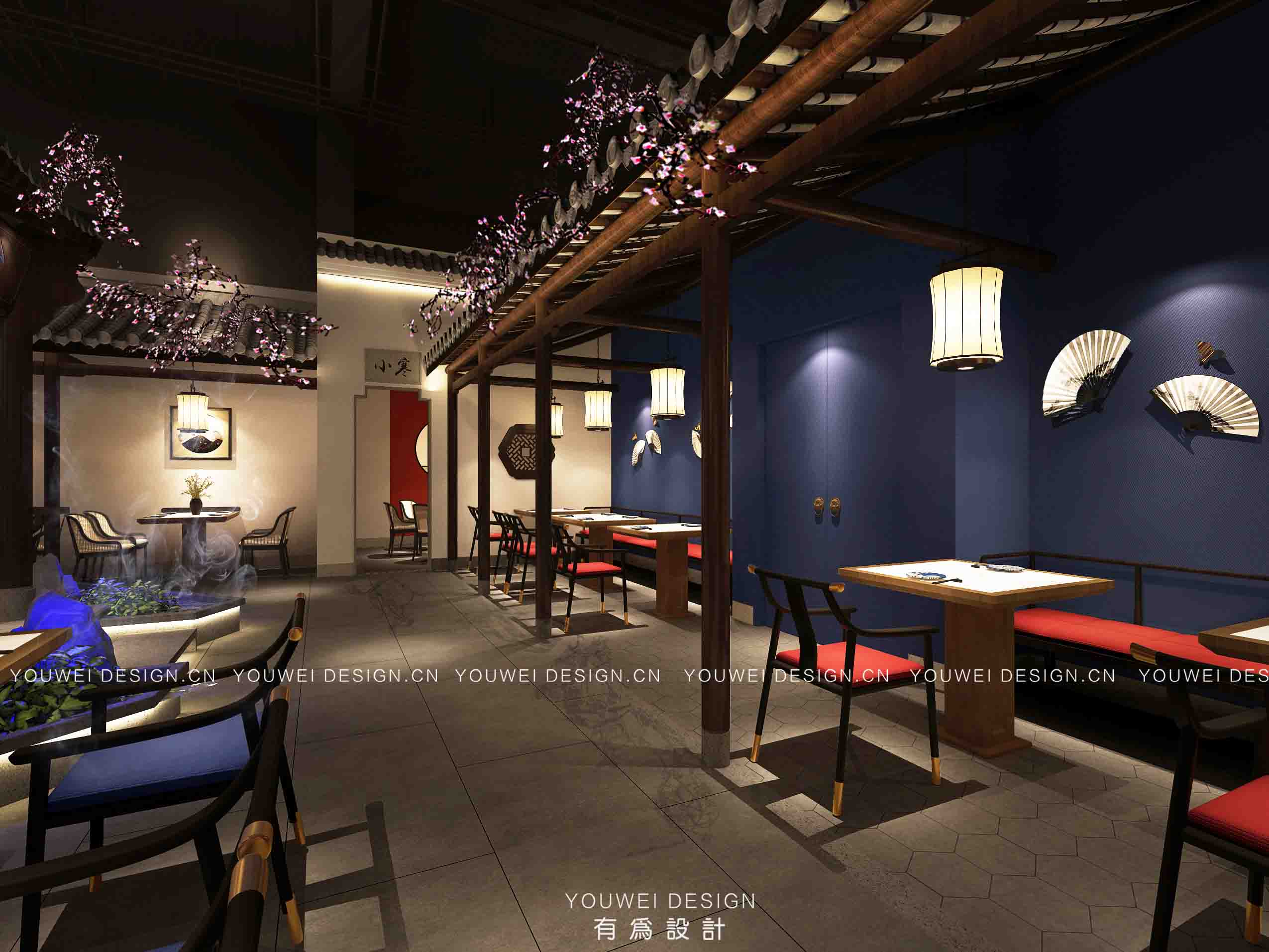 中餐厅设计案例赏析：三亚 · 首盘剁椒鱼头餐厅装修设计效果图 第4张